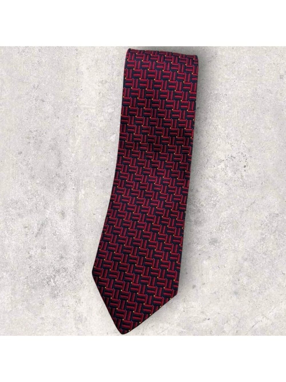 ALTEA VINTAGE Silk Tie ITALY Navy Burgundy Gold W:3.7" EUC
